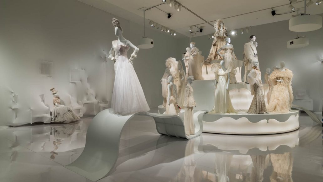View of the exhibition Love Is Love: Wedding Bliss for All à la Jean Paul Gaultier, the Montreal Museum of Fine Arts, 2017. Photo Denis Farley